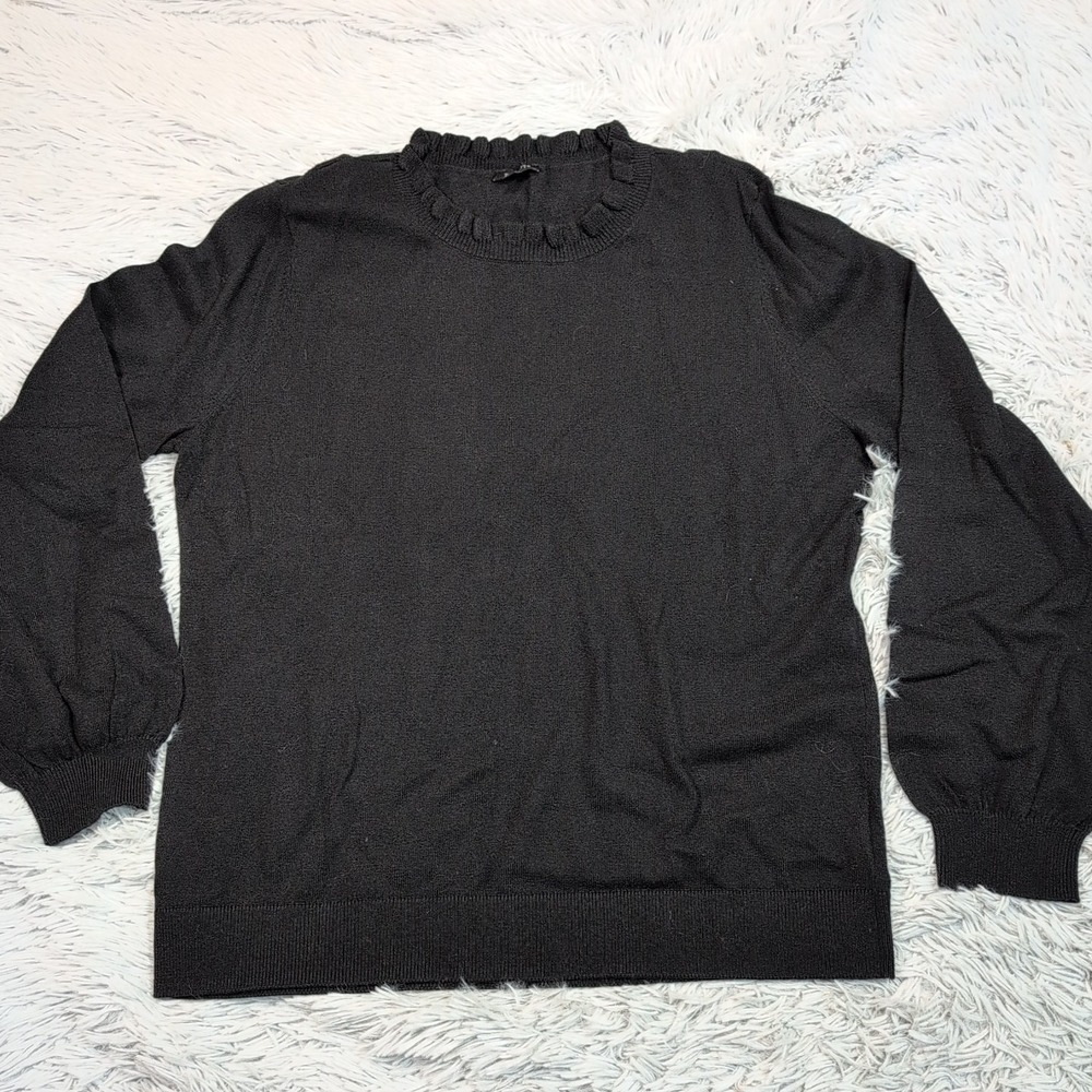 Talbots Sweater Womens L Black Wool Blend‎ Lightweight Preppy Comfort Soft